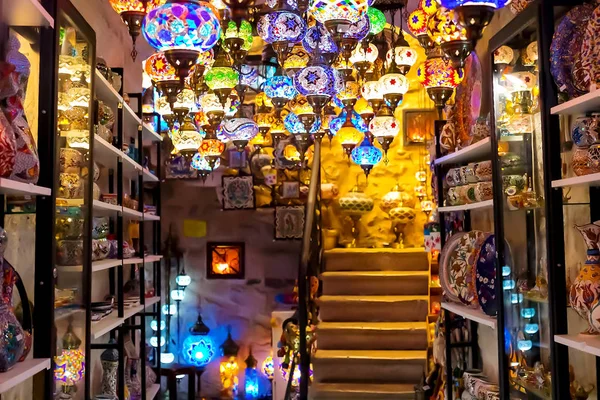 Gift Shop Variety Turkish Lamps Sale Background Blurred Out Focus — Stock Photo, Image