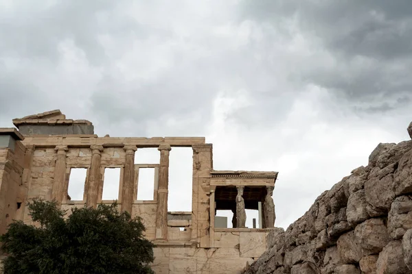 Templo Erechtheion Con Famoso Porche Las Cariátidas Lugar Columnas Sobre — Foto de Stock