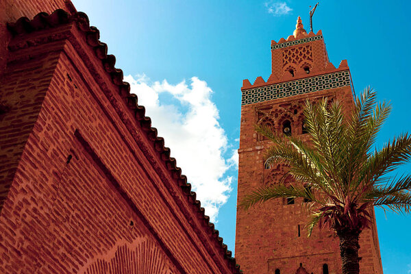 Koutoubia Mosque minaret in old medina of Marrakesh