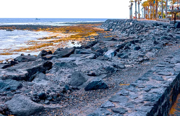 Vista de la costa atlántica de Tenerife. Playa, piedras volcánicas, piedras . — Foto de Stock