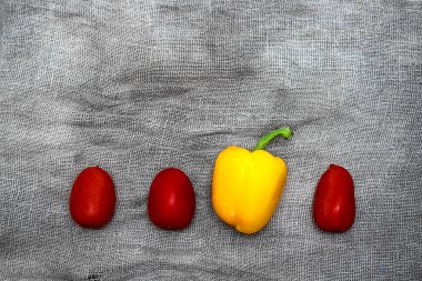 Keten gri bir arka plan üzerinde Sebzeler.