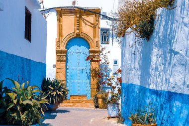 Rabat Fas Udayas Kasbah Mavi ve Beyaz Sokak