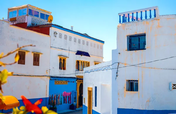 Blue and White Street in the Kasbah des Oudaias in Rabat Morocco — Stock Photo, Image