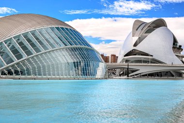 Valencia, İspanya - 17 Ağustos 2019. Sanat ve bilim şehrinin görünümü
