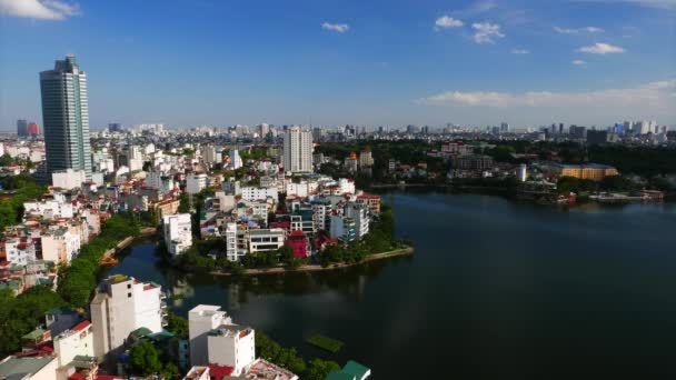 Aerial lake city view. Hanoi. 4K resolution speed up. — Stock Video