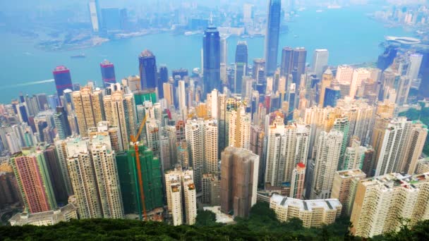 Hong Kong vista aerea della città. La risoluzione 4K accelera. Isola di Hong Kong. — Video Stock