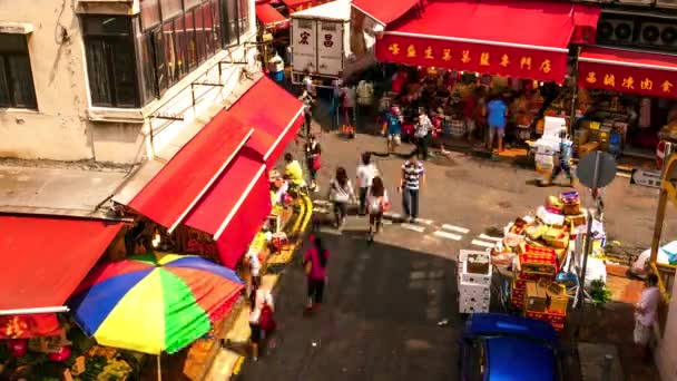 HONG KONG - Pracowity rynek podwyższony widok na ulicę. Czas upływu rozdzielczości 4K. — Wideo stockowe