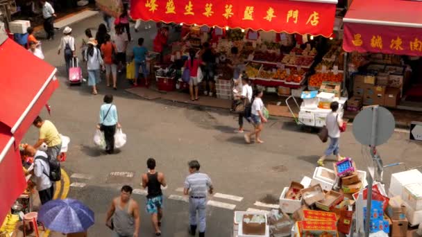 ГОНКОНГ - Вид на оживленный рынок. Разрешение 4K . — стоковое видео