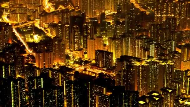 Ночной вид Гонконга с воздуха. Наклон времени разрешения 4K. Октябрь 2015. — стоковое видео
