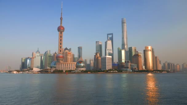 Shanghai - City view with skyscrapers, Oriental Pearl Tower and river. 4K resolution — Stock Video