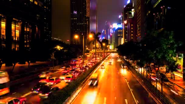 Tarde Lapso Tiempo Entrada Iluminada Hong Kong — Vídeo de stock