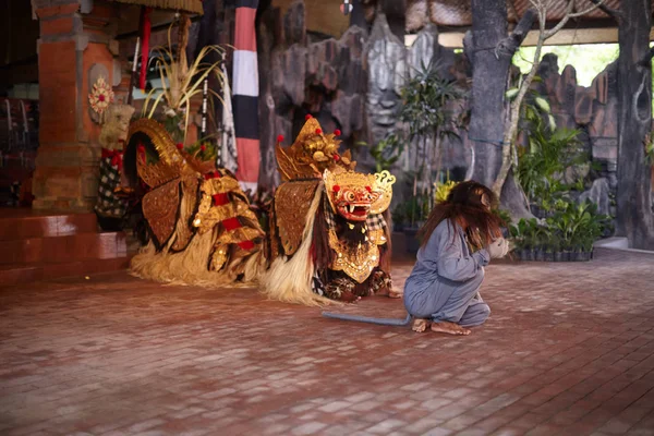 Barong ve maymun dans. Tiyatro Bali Adası. Bali Adası yolculuk. Barong ruhu. 