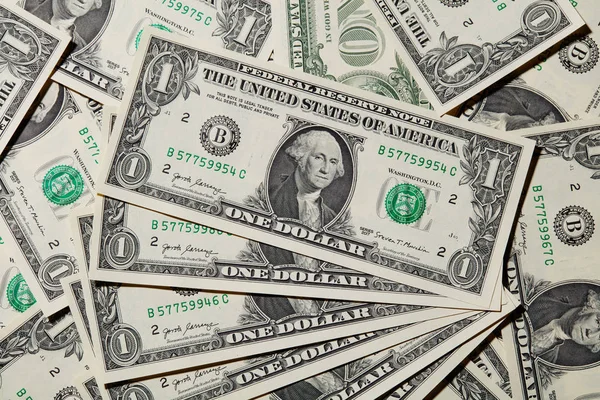 Een Achtergrond Met Amerikaanse Een Dollar Biljetten — Stockfoto
