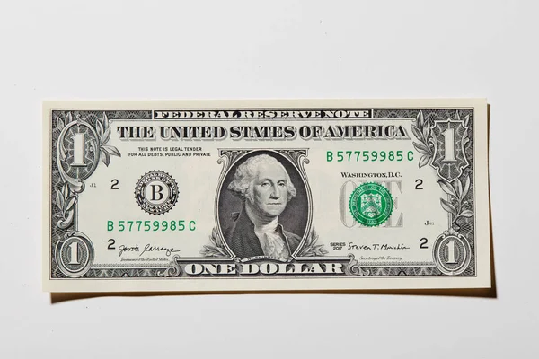 Fechar Lado Frente Uma Nota Dólar Isolado Fundo Branco — Fotografia de Stock