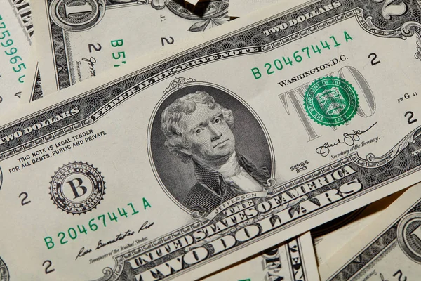 Amerikaanse Twee Dollar Een Achtergrond Rechtenvrije Stockfoto's