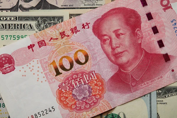 Monnaie Chinoise Yuan Dollars Américains Billets Américains — Photo