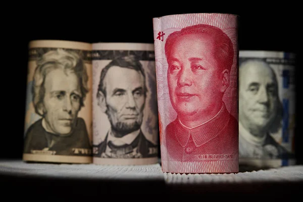 Chinese Valuta Yuan Dollars Amerkinaische Rekeningen Stockafbeelding