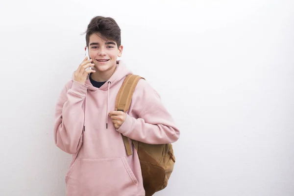 Teenage Student Books White Wall — Stock Photo, Image