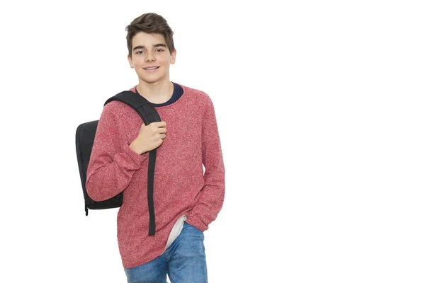Молодой Человек Изолированным Рюкзаком Подростки — стоковое фото