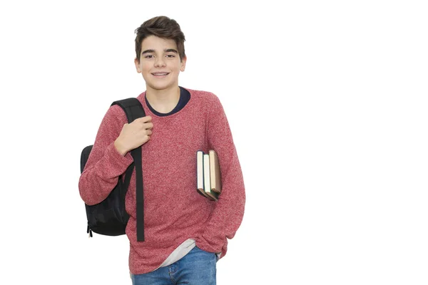 Mladý Teenager Školní Batoh Knihy — Stock fotografie