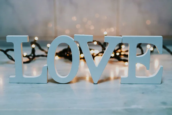 Letras Madera Con Palabra Amor Mensaje Concepto Amor — Foto de Stock