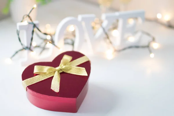 Aftelkalender Voor Valentijnsdag Hartvormige Doos Van Gift — Stockfoto