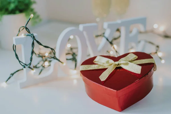 Aftelkalender Voor Valentijnsdag Hartvormige Doos Van Gift — Stockfoto