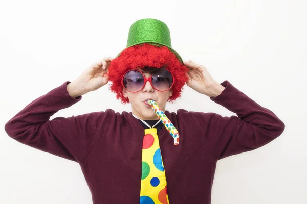 Niño Disfrazado Carnaval Aislado Blanco —  Fotos de Stock