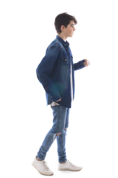 Bambino Adolescente Che Cammina Isolato Sfondo Bianco — Foto Stock