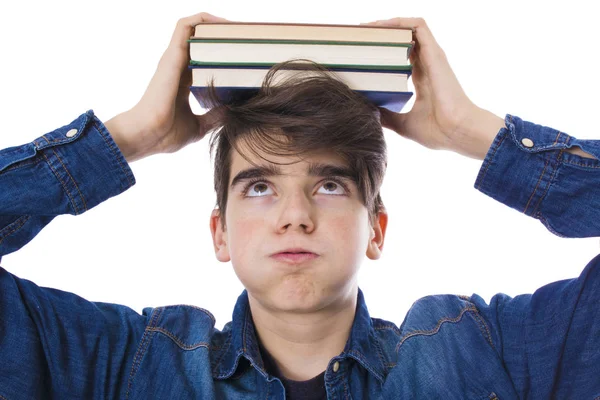 Studente Con Libri Sfondo Isolato — Foto Stock