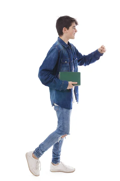 Jovem Adolescente Andando Correndo Branco Isolado — Fotografia de Stock