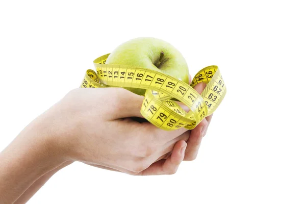 Hands Fruit Tape Measure Concept Diet Health — Stock Photo, Image