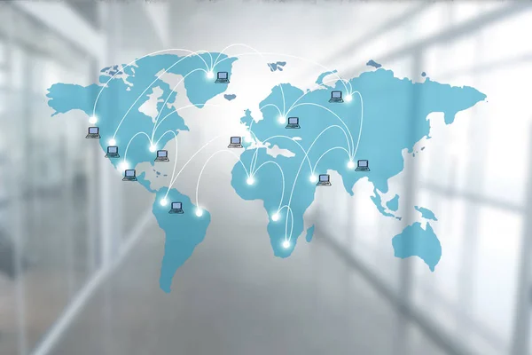 Karta Över Världen Med Nätverk Anslutna Datorer — Stockfoto