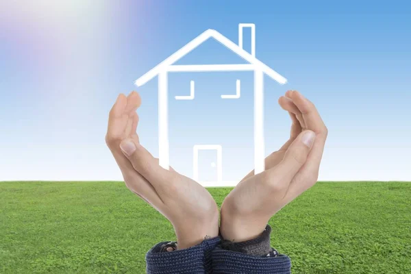 Hands Home Konzept Des Hauskaufs Und Schutzes — Stockfoto