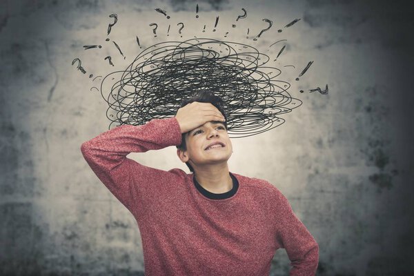 young teenager confused with problems and questions