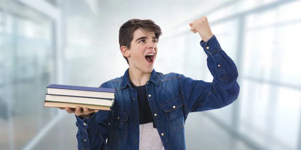 Retrato Estudantil Com Livros Expressão — Fotografia de Stock