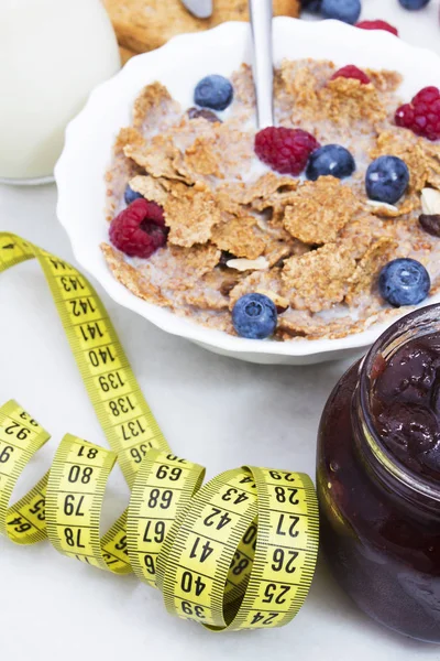 Maßband Mit Gesundem Frühstück Ernährungskonzept — Stockfoto