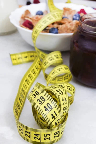 Maßband Mit Gesundem Frühstück Ernährungskonzept — Stockfoto