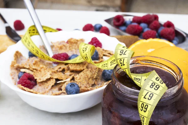 Maßband Mit Gesundem Frühstück Ernährungskonzept — Stockfoto