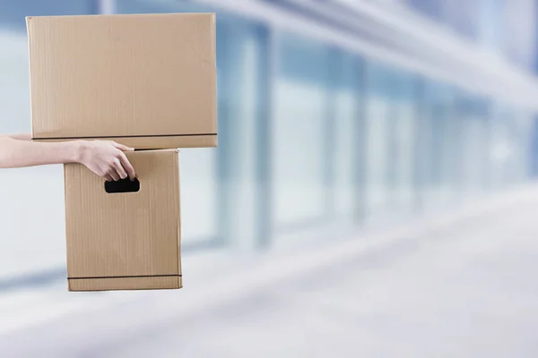 Hands Cardboard Boxes Transport Moving Concept — Stock Photo, Image