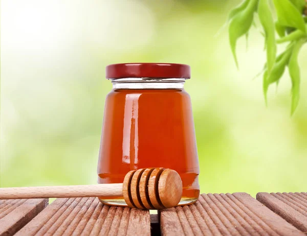 Natuurlijke Honing Natuur Groene Achtergrond — Stockfoto