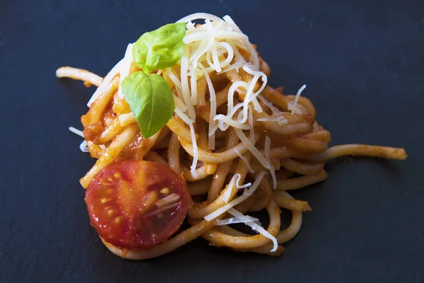 Spaguetis Pasta Salsa Cheese Mediterranean Creative Diet — Stock Photo, Image