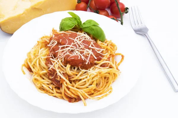 Italian Pasta Dish Cheese Tomato Basil — Stock Photo, Image