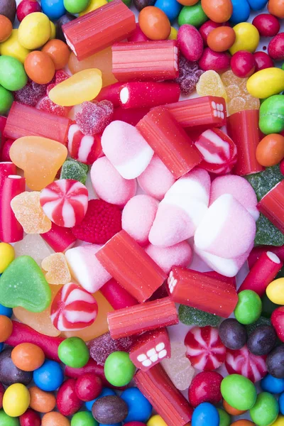 Snoepjes Suikergoed Gestapeld Rustiek Hout — Stockfoto