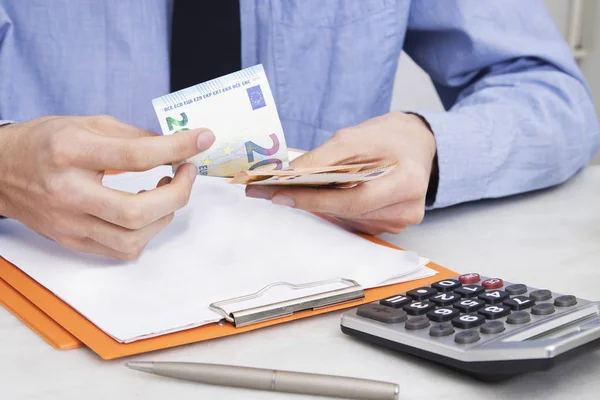 Homem Negócios Mão Contando Dinheiro Contabilidade Finanças — Fotografia de Stock