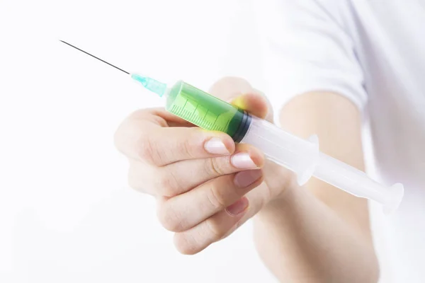 Hand Syringe Vaccine Isolated White Background — Stock Photo, Image