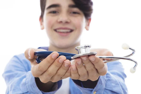 Retrato Adolescente Com Estetoscópio Medicina Jovem Saúde — Fotografia de Stock