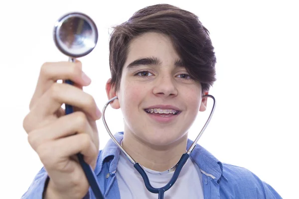 Портрет Підлітка Стетоскопом Молодою Медициною Здоров — стокове фото
