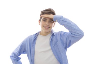 Beyaz arka planda izole ergen veya preadolescent çocuk