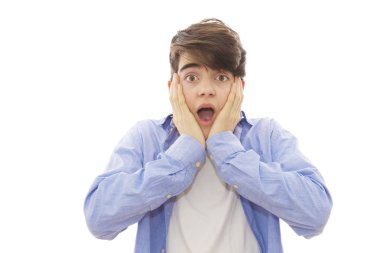 Beyaz arka planda izole ergen veya preadolescent çocuk
